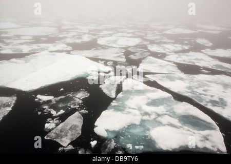 Faule Meereis bei über 80 Grad aus der nördlichen Küste von Svalbard. Der Klimawandel verursacht Meer Eis schnell zurückziehen Stockfoto