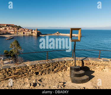 Blick über Collioure, Pyrénées Orientales, Languedoc Roussillon, Frankreich Stockfoto