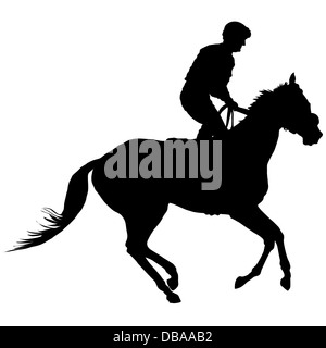 Silhouette eines Jockey Ausübung seines Pferdes. Stockfoto