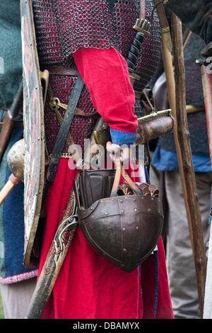 Anglo-Saxon Soldaten Detail auf ein historisches Reenactment. UK Stockfoto