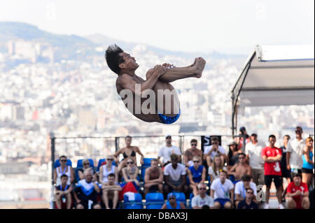 Barcelona, Spanien. 26. Juli 2013: Chinas Chong He konkurriert in der Männer 3-Meter-Sprungbrett Finale bei den 15. FINA Weltmeisterschaften in Barcelona. Bildnachweis: Matthi/Alamy Live-Nachrichten Stockfoto