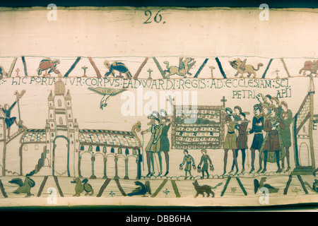 Frankreich Normandie, Bayeux Tapestry Panel 26, "Körper von König Edward erfolgt zum Petersdom" Stockfoto