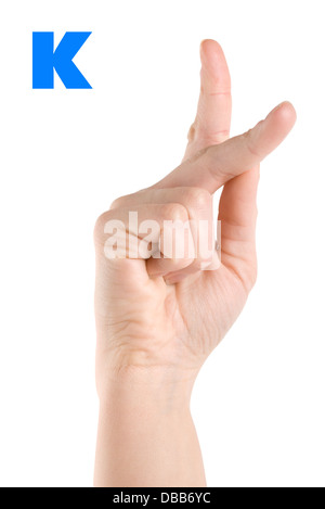 Finger, die Rechtschreibung des Alphabets in amerikanischer Gebärdensprache (ASL). Der Buchstabe K Stockfoto