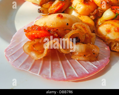 Jakobsmuschel würzig im Thai Food-Stil Stockfoto