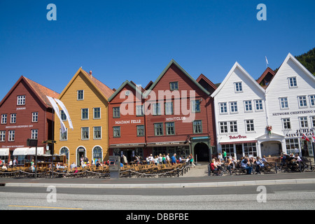 Bergen Norwegen Europa erhaltenen Holzbauten Bryggen auf Welt renommierte Hanseatic Wharf Stockfoto