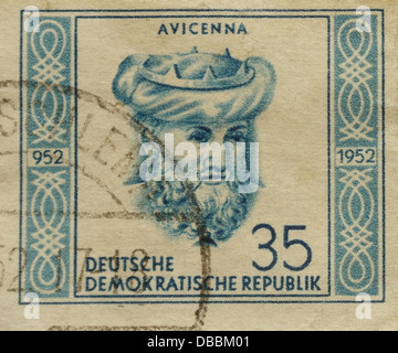 35 Pfennig Sonderbriefmarke des persischen Philosophen Avicenna, ausgestellt von der Deutschen Demokratischen Republik im Jahre 1952 Stockfoto