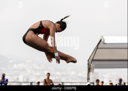 Barcelona, Spanien. 27. Juli 2013: Chinas Wang Han konkurriert der Frauen 3-Meter-Sprungbrett Finale bei den 15. FINA Weltmeisterschaften in Barcelona. Bildnachweis: Matthi/Alamy Live-Nachrichten Stockfoto