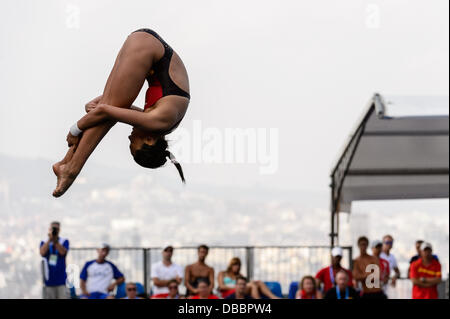 Barcelona, Spanien. 27. Juli 2013: Chinas Wang Han konkurriert der Frauen 3-Meter-Sprungbrett Finale bei den 15. FINA Weltmeisterschaften in Barcelona. Bildnachweis: Matthi/Alamy Live-Nachrichten Stockfoto