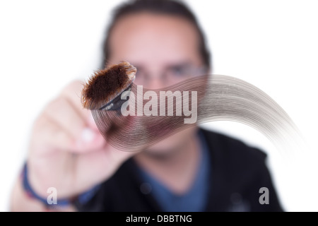 Geschäftsmann hält eine Markierung und schreibt in der Luft, geeignet, um Ihr eigenes Diagramm hinzufügen Stockfoto