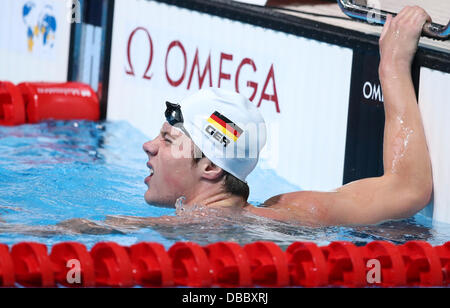 Barcelona, Spanien. 28. Juli 2013. Martin Grodzki Deutschland reagiert nach 400m-Freistil der Männer der 15. FINA Swimming World Championships im Palau Sant Jordi Arena in Barcelona, Spanien, 28. Juli 2013. Foto: Friso Gentsch/Dpa/Alamy Live News Stockfoto