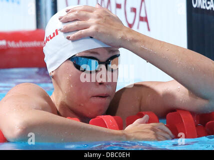 Barcelona, Spanien. 28. Juli 2013. Sarah Kohler Deutschland reagiert nach 400m-Freistil der Frauen der 15. FINA Swimming World Championships im Palau Sant Jordi Arena in Barcelona, Spanien, 28. Juli 2013. Foto: Friso Gentsch/Dpa/Alamy Live News Stockfoto