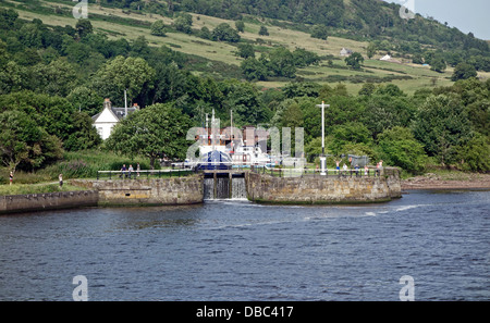 Becken am Eingang zum Forth und Clyde Canal bei Bowling in West Dunbartonshire Schottland vom Fluss Clyde aus gesehen Stockfoto