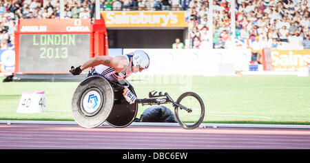 London, UK. 28. Juli 2013. vier Mal Paralympic gold Medalist David Weir gewinnt die T54 Meile im IPC international Challenge, Sainsbury's International Para Challenge, Sainsbury Jubiläumsspiele in London. Foto: Credit: Rebecca Andrews/Alamy Live-Nachrichten Stockfoto