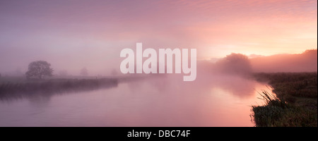 Dramatische Sonnenaufgang über dem Fluss Boyne County Meath mit Nebel schwimmend den Fluss hinauf Stockfoto