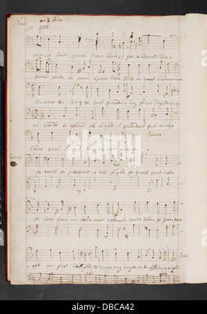 Dies ist ein Manuskript aus John Lentons Werk „Awake, fair Venus“ mit einem Dialog. Der Text ist Teil der Egerton-Manuskriptsammlung der British Library und bietet Einblicke in die literarischen Werke dieser Zeit. Stockfoto