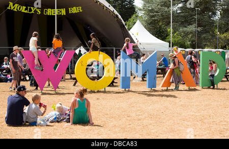 Malmesbury, Großbritannien. 28. Juli 2013. Zeichens WOMAD Festival WOMAD Charlton Park in der Nähe von Malmesbury in Wiltshire. Die World Music Festival zieht fast 40.000 Menschen, die ländliche Lage. Bildnachweis: Adam Gasson/Alamy Live-Nachrichten Stockfoto