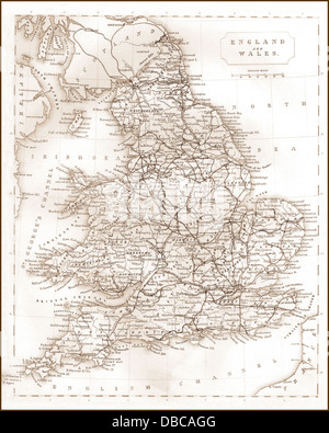 1840er Jahren viktorianische Karte der Eisenbahnen in England und Wales Stockfoto