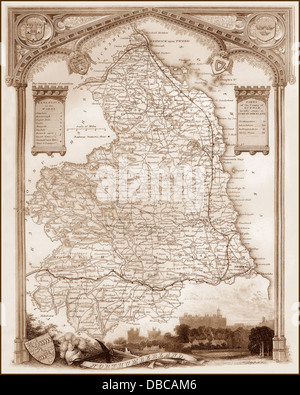 1840er Jahren viktorianische Karte von Northumberland Stockfoto