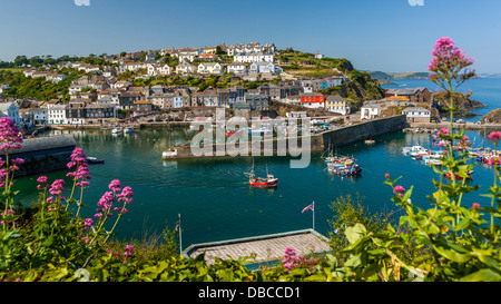 Häuser auf der Landzunge, die rund um den alten Fischerhafen, Mevagissey, Cornwall, England, UK, Europa Stockfoto