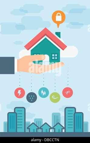 Anschauliche Bild von Hand mit Haus repräsentieren Hause Versicherung Stockfoto