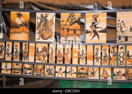 Sand-Malerarbeiten Malian-senegalesische Künstler Boubacar Dia Goree Island, Dakar, Senegal. Stockfoto