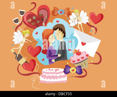 Außenillustration paar küssen Vertretung zum Valentinstag Stockfoto