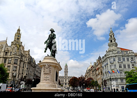 König Don Pedro IV Statue Praca da Liberdade Porto Portugal Stockfoto