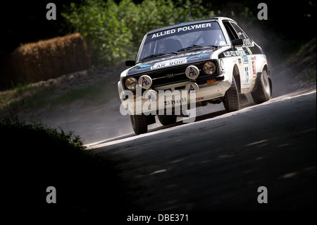 Chichester, UK - Juli 2013: Ford Escort MK2 RS1800 in Aktion auf der Rallye-Bühne auf dem Goodwood Festival der Geschwindigkeit 2013 Stockfoto