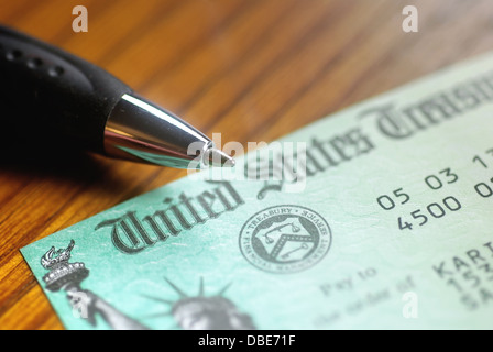 Scheck von der United States Treasury Stockfoto