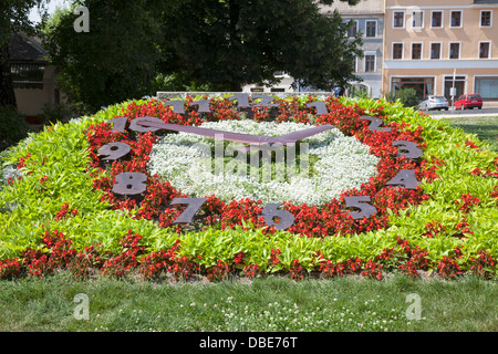 Blumenuhr am Demianiplatz, Görlitz, Sachsen, Deutschland Stockfoto