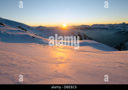 Europa, Frankreich, Französische Alpen, Haute-Savoie, Chamonix, Brevant Sonnenuntergang Stockfoto