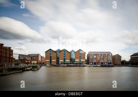 Langzeitbelichtung in Gloucester, Gloucestershire UK Docks Stockfoto