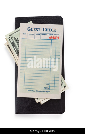 Blank Guest Check und Dollar, Konzept von Restaurant Kosten. Stockfoto