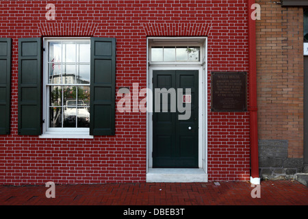 Eingang des Wills House, wo Abraham Lincoln die Nacht verbrachte, bevor er seine Gettysburg-Adresse gab, Gettysburg, Pennsylvania, USA Stockfoto