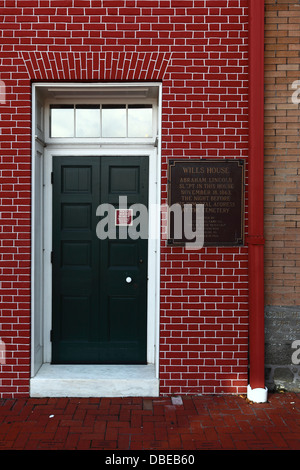 Eingang zum Wills House, wo Abraham Lincoln die Nacht verbrachte, bevor er seine Gettysburg-Adresse, Gettysburg, Pennsylvania, USA, gab Stockfoto