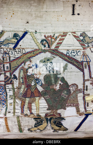 Frankreich, Normandie, Bayeux, Tapisserie de Bayeux Teppich von Bayeux, erstellt im 11. Jahrhundert, Detail. Stockfoto