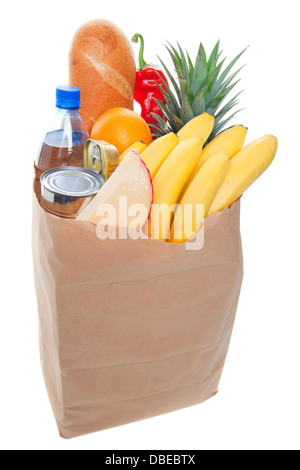 Eine Einkaufstüte voll mit gesunden Früchten und Gemüse Stockfoto