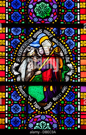 Frankreich, Normandie, Bayeux, Cathedrale Notre-Dame Kathedrale, gebeizt Glas Fensterdetail. Stockfoto