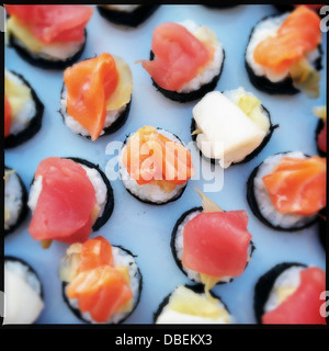 Nahaufnahme von Sushi-Rollen Stockfoto