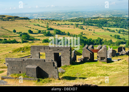 Industrielle Steinbruch Strukturen auf den Titterstone Clee, Shropshire, England Stockfoto