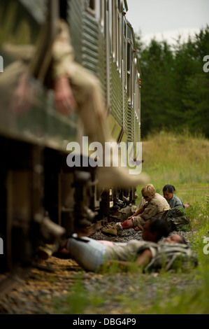 US-Armeesoldaten Rollenspiel als Opfer eines simulierten Massenanfall von verletzten Szenarios zur Unterstützung der Krieger Übung 86-13-01 (WAREX) / Übung Global Medic 2013, Fort McCoy, Wisconsin, USA, 25. Juli 2013. WAREX bietet Einheiten die Möglichkeit, militärische Manöver üben Stockfoto