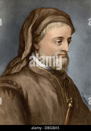 Geoffrey Chaucer. Handcolorierte photogravure von einem Gemälde Stockfoto