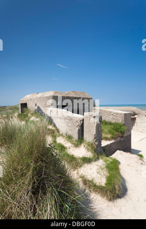 Frankreich, Normandie, d-Day Strände Gegend, WWII d-Day Invasion Utah Beach, Sainte Marie du Mont, Ruinen der deutschen Bunkern. Stockfoto