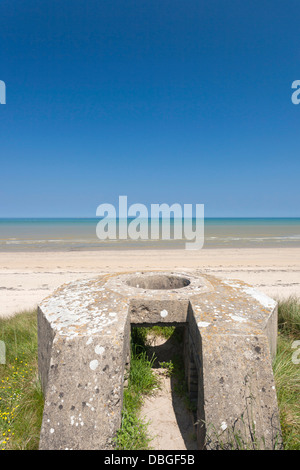 Frankreich, Normandie, d-Day Strände Gegend, WWII d-Day Invasion Utah Beach, Sainte Marie du Mont, Ruinen der deutschen Bunkern. Stockfoto