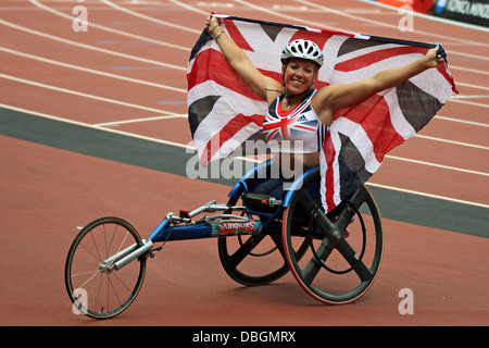 Hannah COCKROFT GB nach gewinnen 100m Frauen T33 T34 - Spiele Finale zum Jubiläum im Olympiapark, Stratford, London Stockfoto