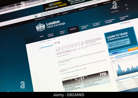 Foto-Illustration der London Stock Exchange Webseite eines Dienstes von der britische FTSE 100 Aktien und Aktien news Stockfoto