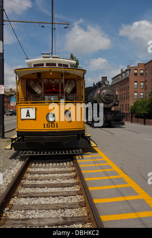 Streetcar Nationalmuseum in Lowell MA Stockfoto