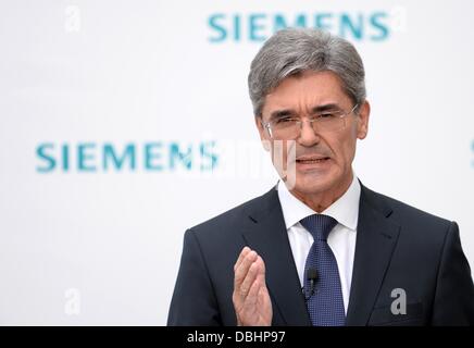 Die ausgewiesenen Vorstandsvorsitzender der Siemens AG, Joe Kaeser, spricht auf einer Pressekonferenz in München, 31. Juli 2013. Der Siemens-Aufsichtsrat, der Vorsitzende mit der früheren chief financial Officer zu ersetzen. Foto: ANDREAS GEBERT Stockfoto