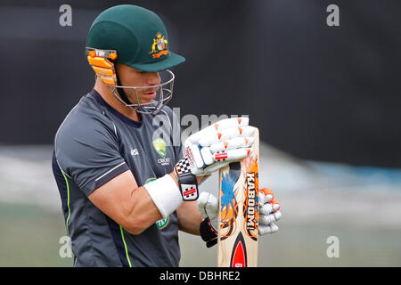 Manchester, UK. 31. Juli 2013. David Warner während der offiziellen Trainingseinheit vor der Investec Asche 3. Testspiel im Old Trafford Cricket Ground am 31. Juli 2013 in London, England. Bildnachweis: Mitchell Gunn/ESPA/Alamy Live-Nachrichten Stockfoto