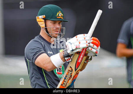 Manchester, UK. 31. Juli 2013. David Warner während für das offizielle Training vor der Investec Asche 3. Testspiel im Old Trafford Cricket Ground am 31. Juli 2013 in London, England. Bildnachweis: Mitchell Gunn/ESPA/Alamy Live-Nachrichten Stockfoto